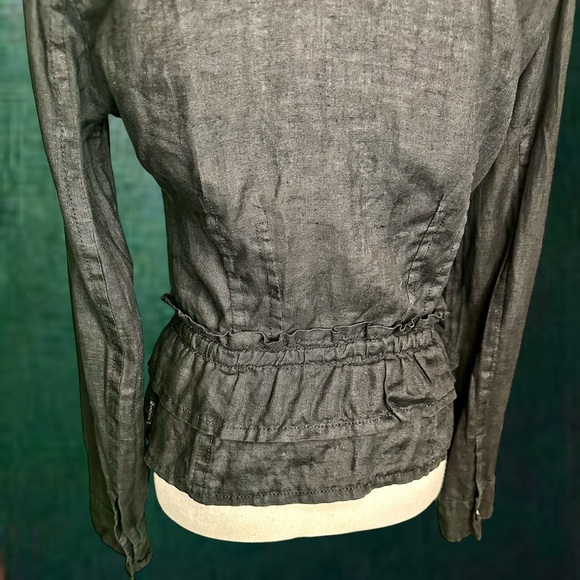 Vintage Armani Jeans Black 100% Linen Button Down Ruffled Waist Blazer Size 6 - Picture 10 of 13